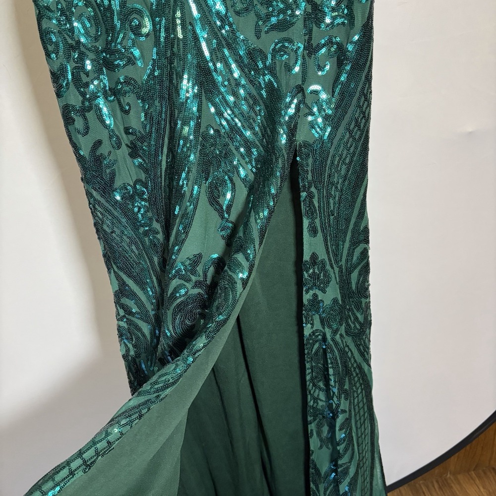 Lulus Medium Green Luxe Aesthetic Sequin 2 Piece Maxi Dress Glam Sexy Wedding - Picture 6 of 16